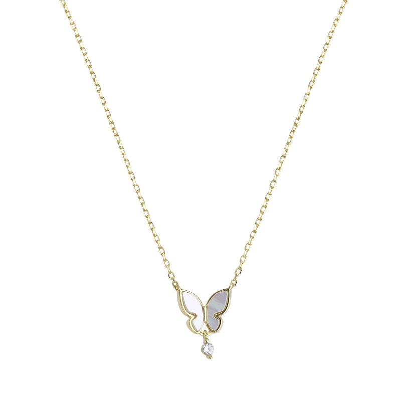 Flash Diamond Water Drop Round Bead Fringed Pendant Neck Chain Collarbone Chain Femininity Design Shell Butterfly Necklace