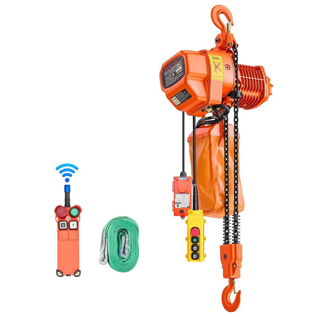 1000 Kg Electric Chain Hoist, 6 M Lifting Height, Three-Phase Overhead Crane with 100 M Wireless & 4.5 M Wired Remote Control, Double G80 Chain Hoist