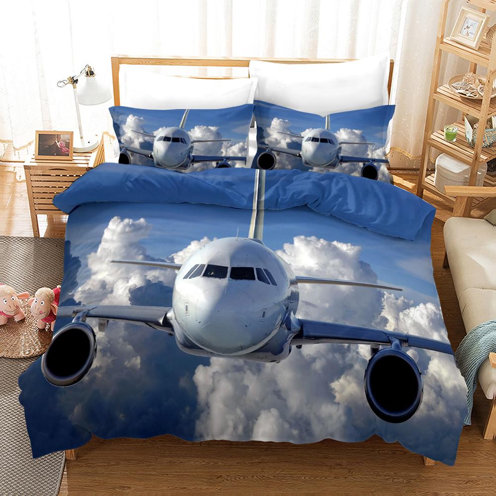 Flugzeug-Bettbezug, fliegendes Flugzeug-Bettwäscheset für Kinder, Jungen und Mädchen, Polyester, Flugzeugdruck, Bettbezug, Doppel-, Queen-Size- und King-Size-Größe