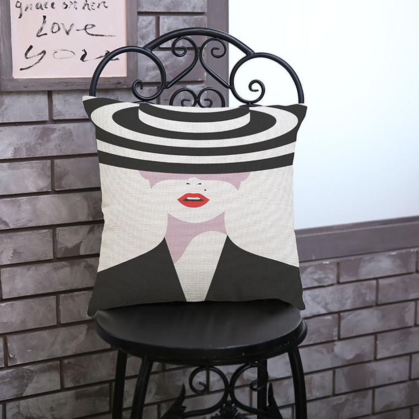 Black And White Pop Art Cotton Linen Sofa Cushion Cover Beautiful Girl Woman Car Seat Decorative Throw Pillow Case Almofadas