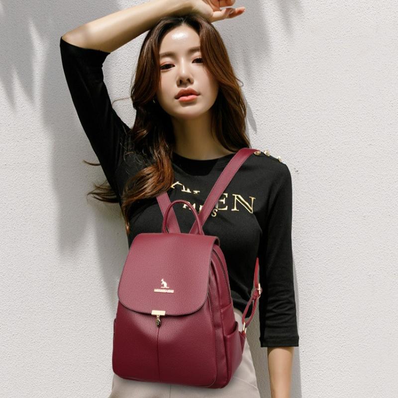 New Women's Casual Backpack with European and American Trendy Large Capacity Outdoor Travel Fashion Soft Leather Backpack Versatile Bag