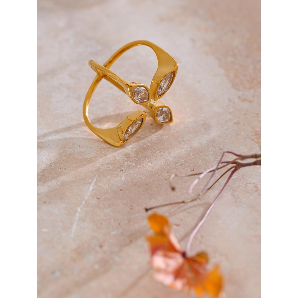 Eetit Stylish Unique Design Stainless Steel Cubic Zirconia Open Ring Casting Gold PVD Plated Fashion High Quality Jewelry
