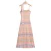 Design Dopamine Tie-Dye Printing Pleated Waist Dress Women's Ribbon Mesh Oil Painting Suspender Long Dress Vacation