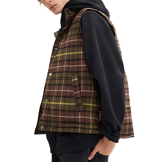 Coach Ss24 Logo Print Reversible Single-Breasted Stand Collar Sleeveless Down Jacket Men Outerwear Deep-Fern-Green CT729-X7E