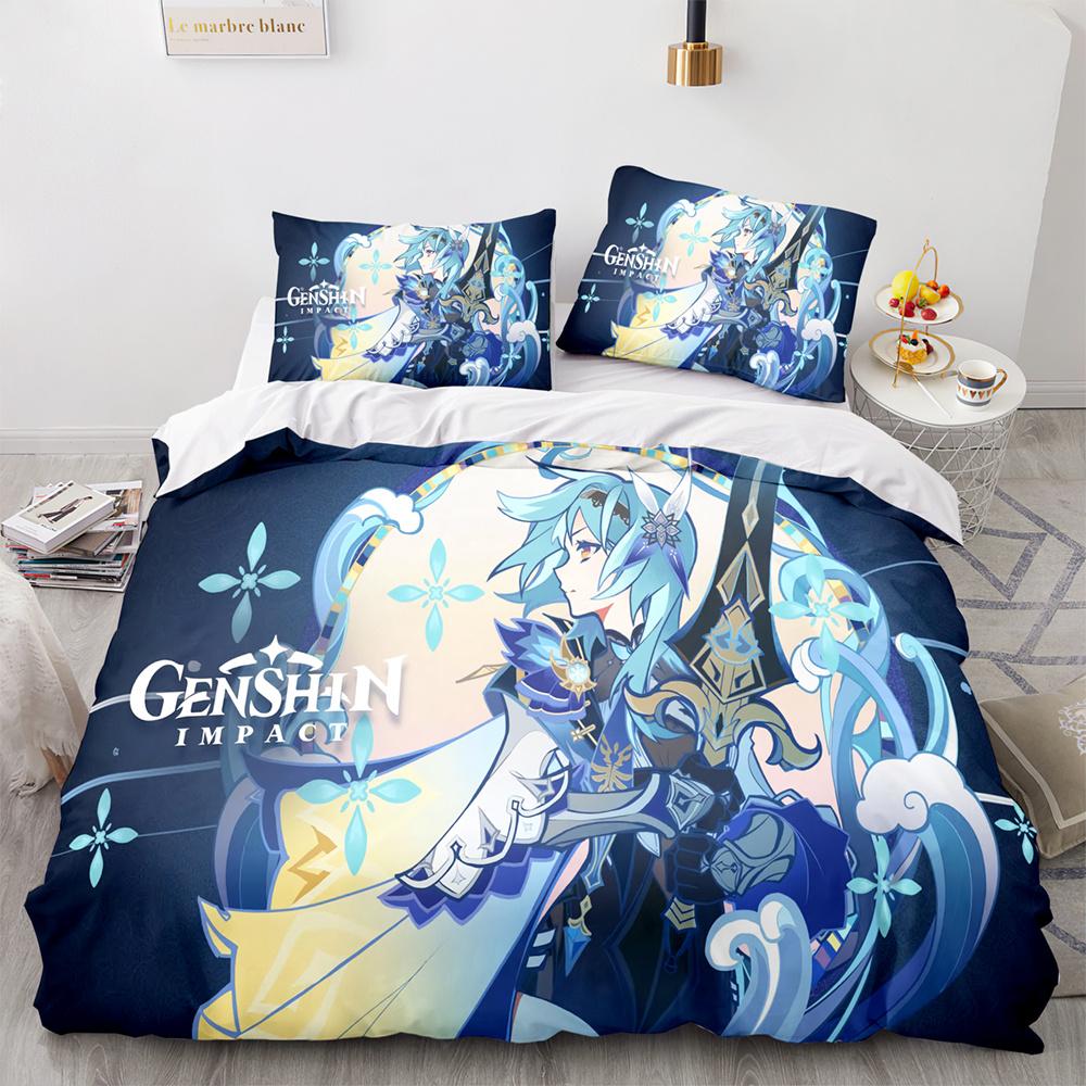 Genshin Impact Bedding Set Game 3d Print Bed Linen Quilt Soft Duvet Cover Sets Home Textile Queen King Size Girl Kids Room Decor