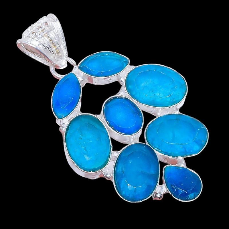 Blue Sapphire Gemstone 925 Sterling Silver Jewelry Pendant 2.2"  AH-3408