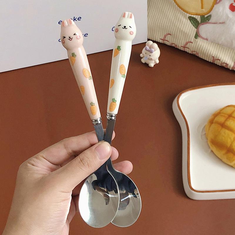 Cute Cutlery Set Cartoon Bunny Stainless Steel Cutlery Kit Mirror Polished Flatware Sets Spoon and Fork Set in Storage Box