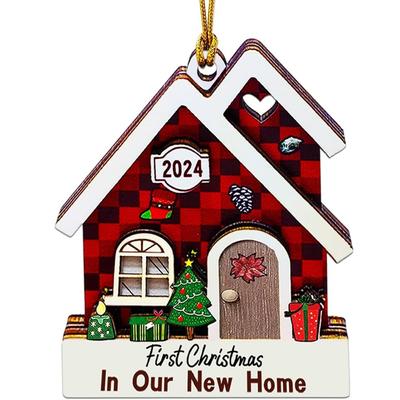 2pcs 2025 New Home Ornament Housewarming Gifts New House Hanging Ornaments Wooden New Beginning Christmas Ornament