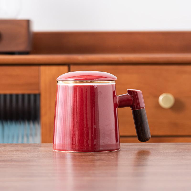 

Jade porcelain office mug with lid filter tea water separation teacup ceramic mug portable gift box gift tea set