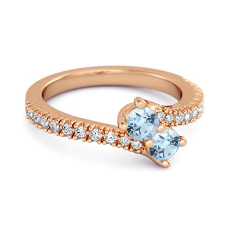 Blue Topaz Twin Stone Pavé Bypass Ring - 925 Sterling Silver Rose Gold Vermeil