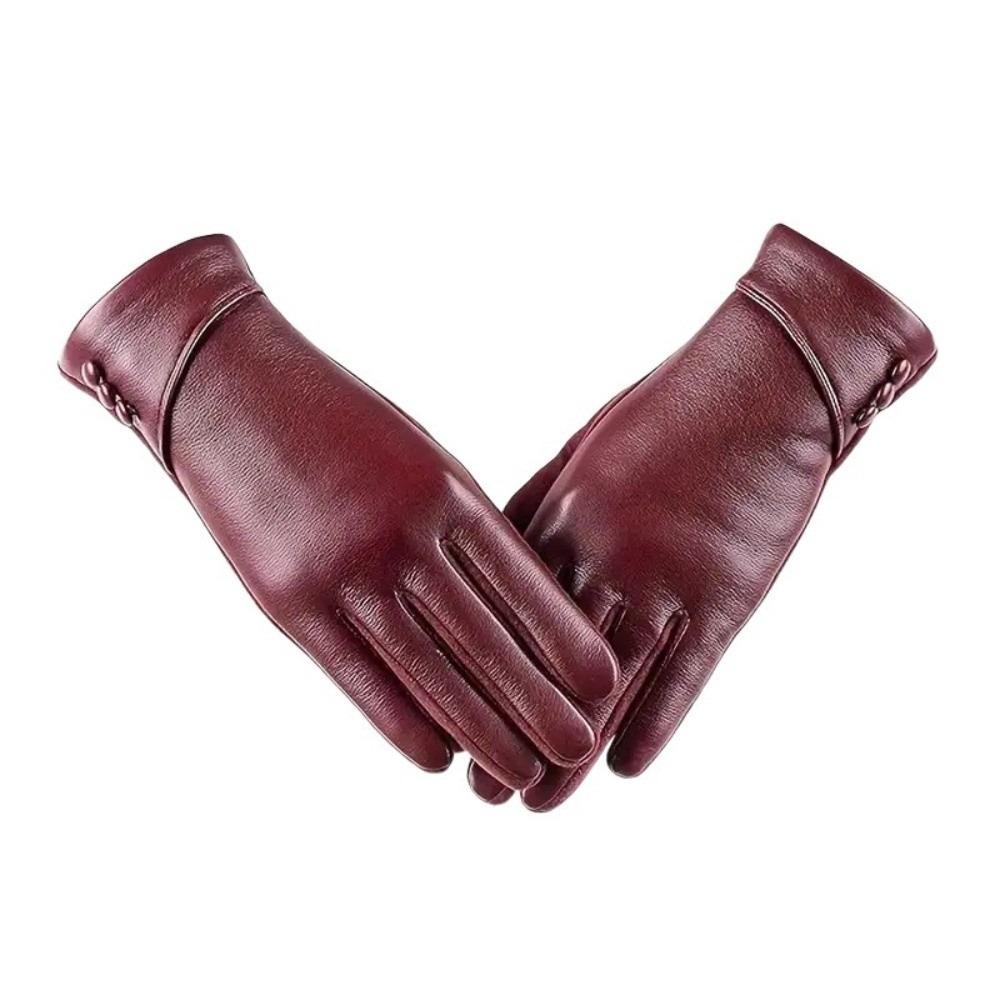 

PU Women Leather Gloves Solid Color Gloves Vintage Full Finger Mittens Winter вино красного