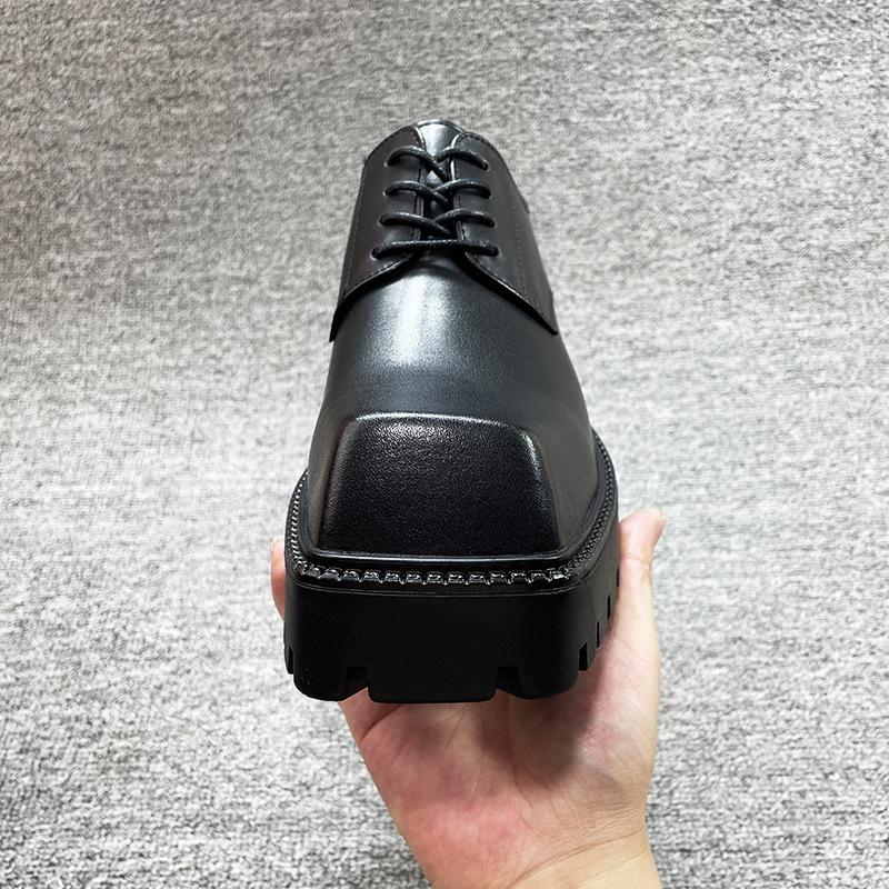 Korean version of teenagers square head small leather shoes men's platform heightening trend versatile casual shoes men's derby shoes wedding shoes
