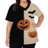 Womens V Neck Short Sleeve Work Top Halloween Print Side Slit Tunic Shirt with Pockets Casual Loose Fit Blouse for Daily Wear