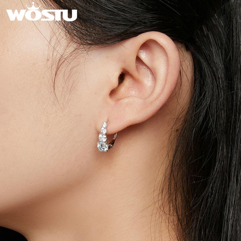 WOSTU 2CT Moissanite Luxury Wedding Drop Dangle Earrings for Women 925 Sterling Silver Engagement Diamond Cut Hoop Earrings