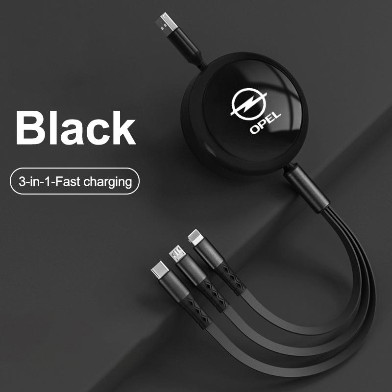 6A 100w Data Cable 3 in1 Fast USB Cable Retractable Portable Charging Line For Opel Astra Insignia Vivaro Corsa Mokka Zafira OPC