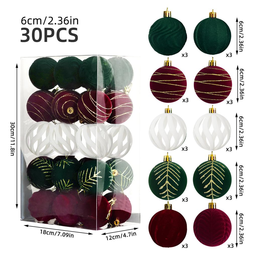 30Pcs 6Cm Velvet Christmas Balls Red Flocked Christmas Spheres Pendant Merry Christmas Tree Ornaments New Year Gifts Home Decor