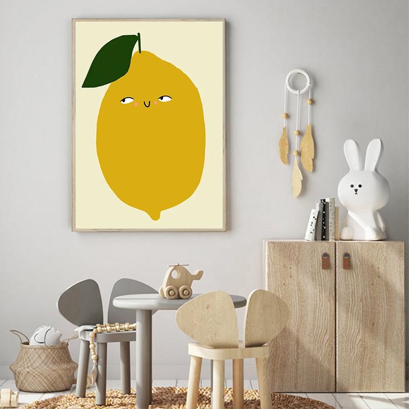 Cartoon Cute Strawberry Lemon Abstract Fruit Poster and Prints Nordic Wall Art Canvas Painting Pictures for Kids Room Home Decor