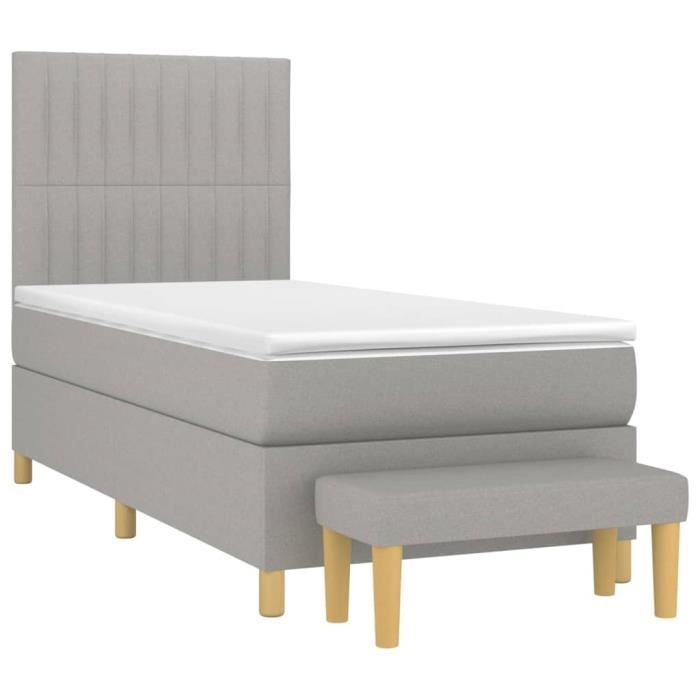 3137293 vidaXL Lit à sommier tapissier avec matelas Gris clair 100x200cm Tissu