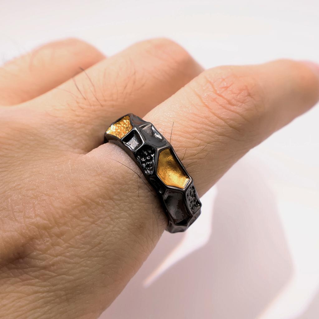 Retro “The Midas Touch" Adjustable Open Ring For Men Gothic Punk Edgy Silver-plated Copper  Black&Gold Color Accessories