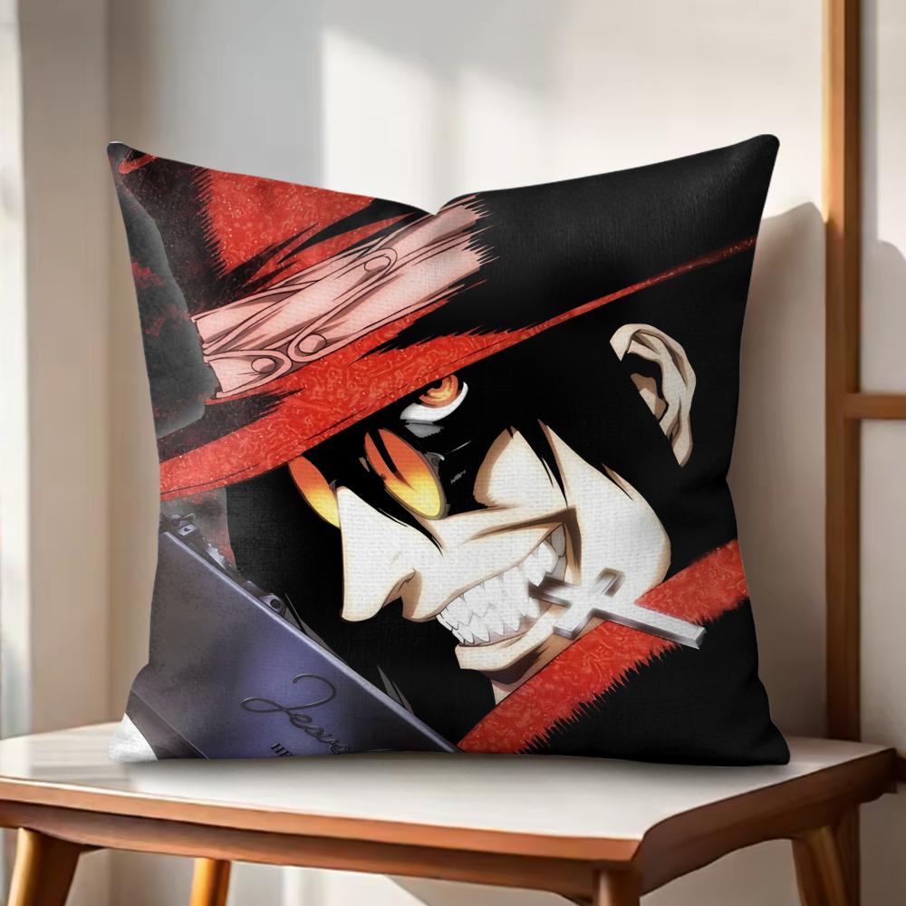 Anime HHellsingS Cushion Cover Natural Linen Organic Fabric DoubleSided Printing Couch Pillow Covers Home Decor