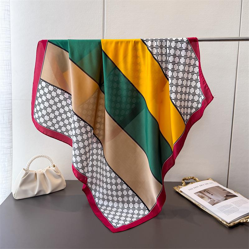 Satin Imitation Silk High-End Printing Large Square Scarf Silk Scarf Shawl Headscarf Neck Protection Scarf Decorative Women'S Scarf