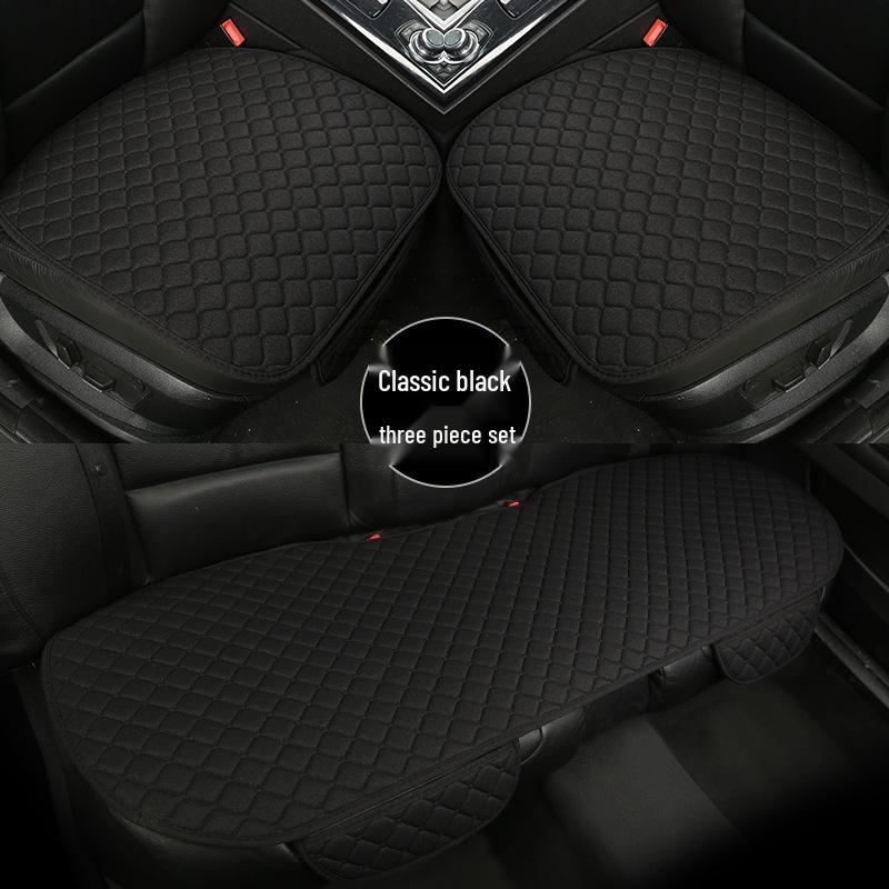 All-Season Breathable Linen Car Seat Cushion Set with Polka Dot Embroidery