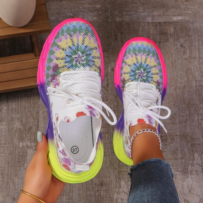 Fashion Feiwei Mesh Breathable Casual Shoes for Women 2024 Spring and Autumn New Fashion Thick-soled Multi-color Sports Shoes Large Size