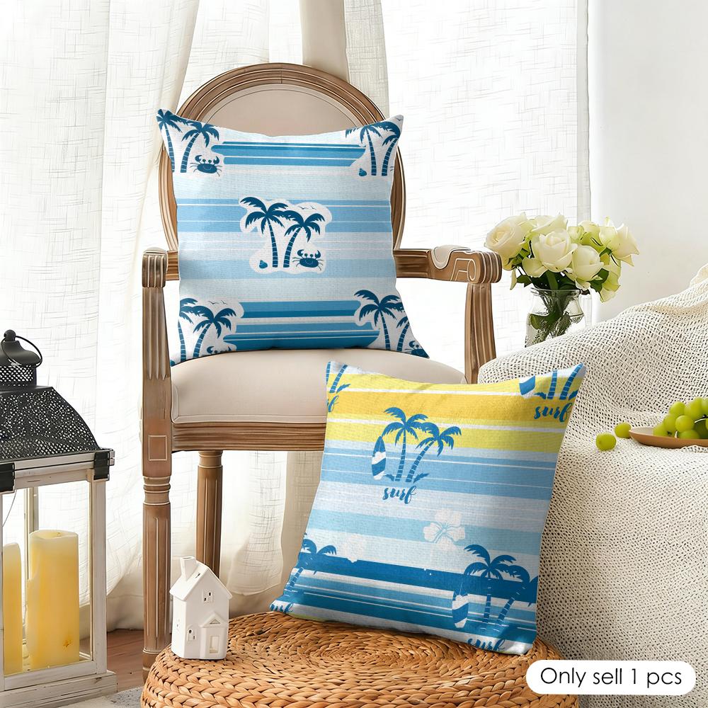 Plam Trees Flowers Cushion Cover Summer Linen Pillow Case Organic Fabric Cushion Cover Double-Sided Print Sofa Home Decor