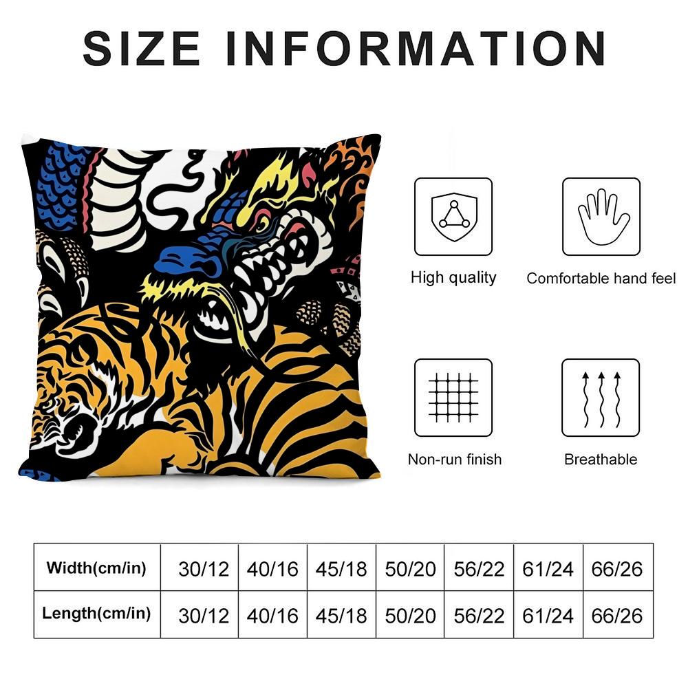 Chinese Dragontiger Cushion Cover Soft Plush Throw Pillow Cover | Double-Sided Decorative Cushion Case | Sofa Bedroom Home Decor