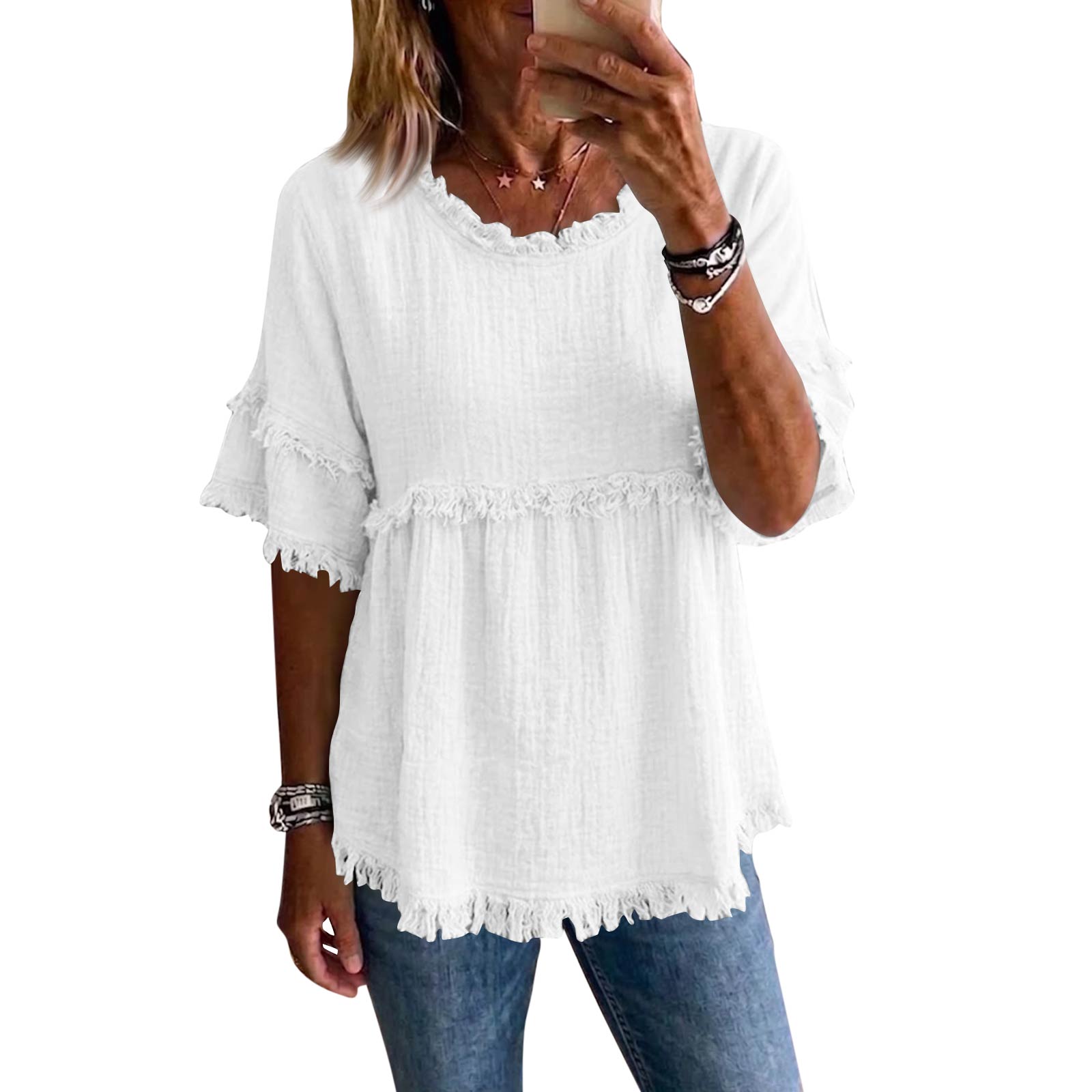 

Women s Relaxed-Fit Short-Sleeve Round-Neck T-Shirt - Casual Women s Top XL білий