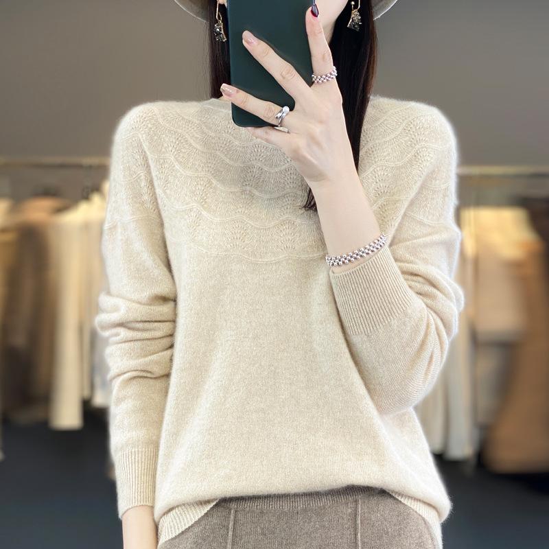 

Женский шерстяной свитер с круглым вырезом на осень и зиму, свободный, универсальный свитер, мягкий и приятный к коже, кашемировая базовая рубашка M