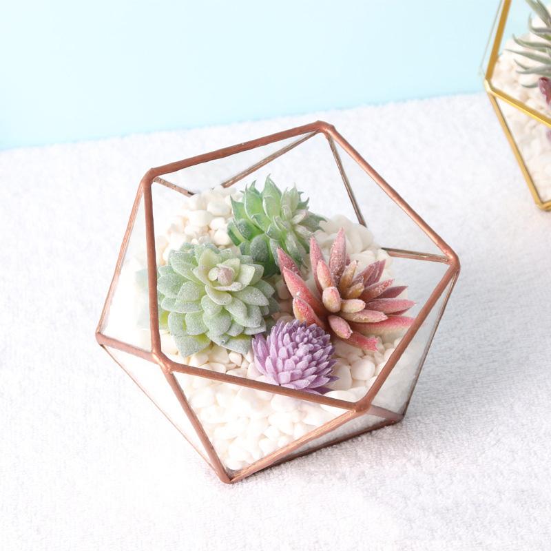 Mini Glass Geometric Terrarium Container Gold Terrarium Set Glass Flower Pot Planter Vase Bowl Display Box Decor