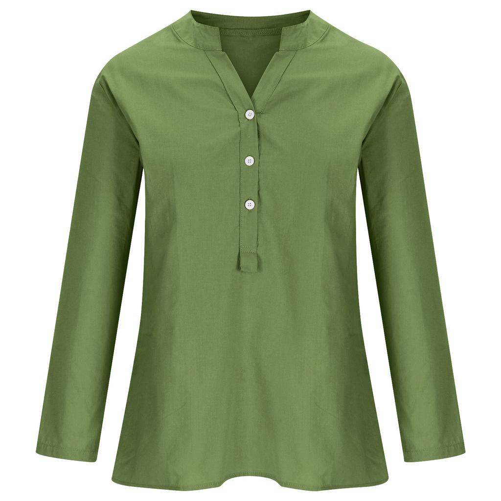 Camicia estiva taglie forti tinta unita casual in cotone e lino, camicetta vintage con tasca, abbigliamento da donna