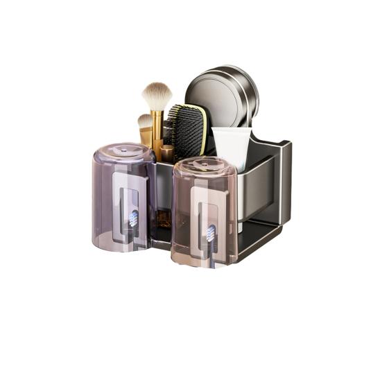 Toothbrush Holder with Suction Cup Carbon Steel ABS Waterproof Rust-Proof Wall Mounted Double-Layer Storage for Bathroom Organizer