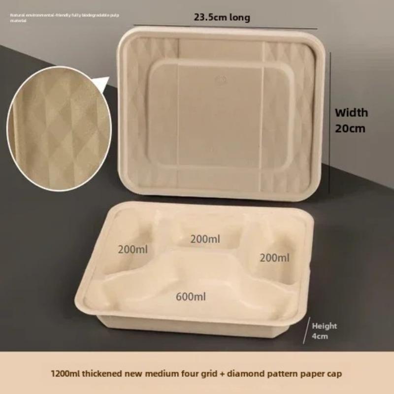 Caja de embalaje desechable para entrega dividida, 10 unidades, gran capacidad, papel de cuadrícula múltiple, cajas para el almuerzo, respetuosas con el medio ambiente, para microondas