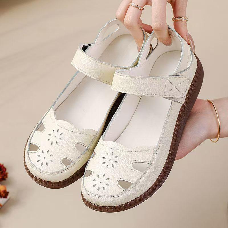 First layer cowhide mother shoes summer sandals new breathable and comfortable medium and old non-slip soft-soled women's leather shoes casual shoes