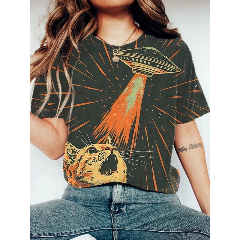 Women's Funny Animal Printed T Shirt Short Sleeve Tees Tops 3D Print O-Neck Shirts Summer Casual Women's Clothing Apparel
