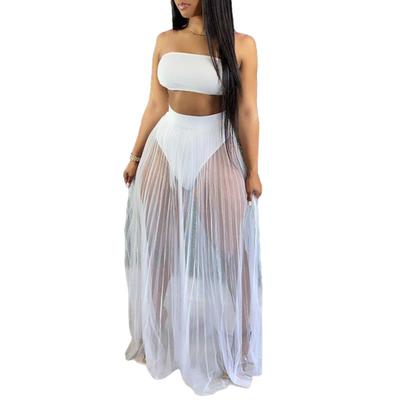 3-teiliges/Set Weste Rock Set Sexy Bandeau Tops High Waist Slips Mesh Plissee Langer Rock Set Einfarbiges Outfit