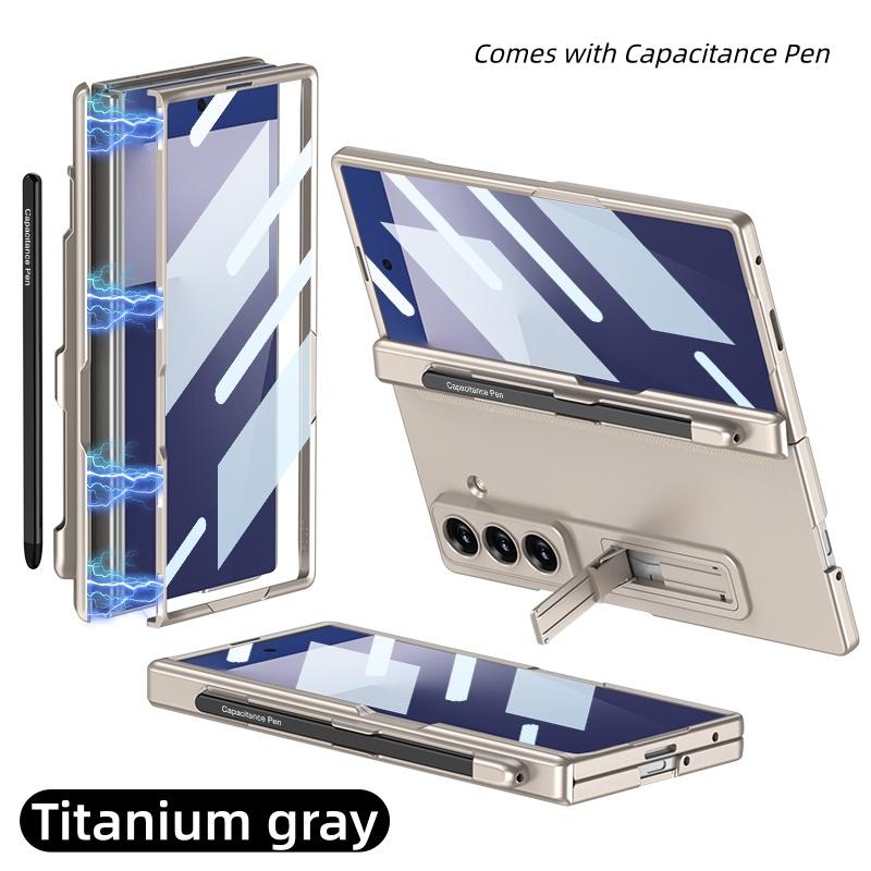 Fashion Hinge Protect Full Body Pen Slot Stand Case with Pen for Samsung Galaxy Z Fold7 With Screen Glass Film Matte Hard Cover