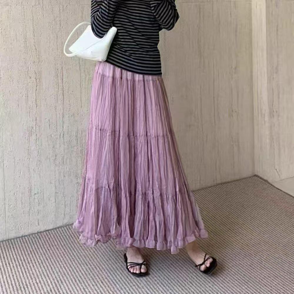 Vier Jahreszeiten Falten Patchwork Rock – Japanischer & Koreanischer Stil Midi für Damen