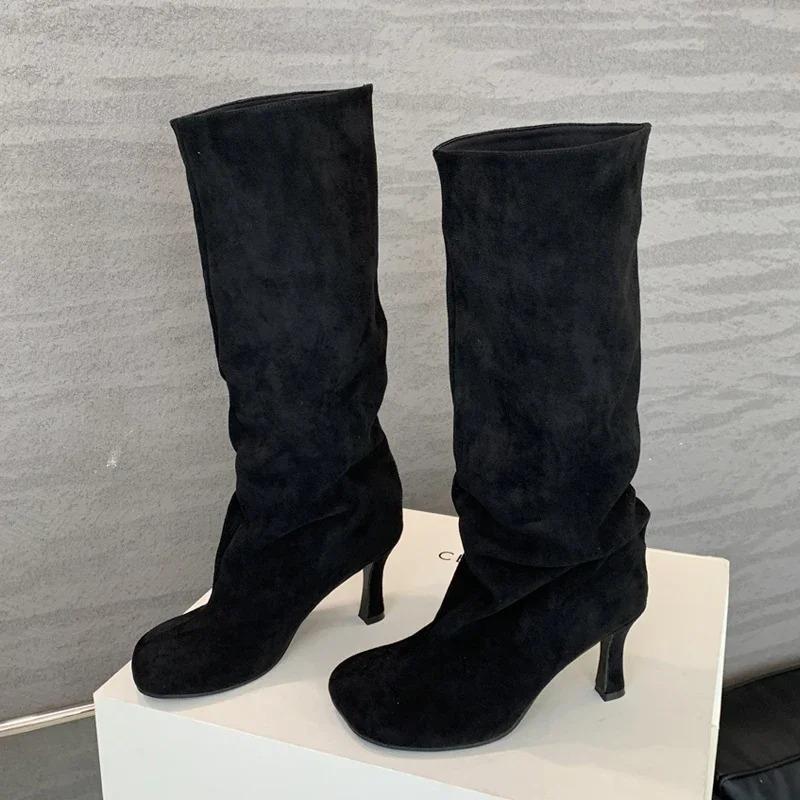 Soleist Luxury Women's Boots Winter Round Toe Knee-High Women Boots Punk Thin High Heels Women Shoe Female Long Booties Zapatos De Mujer