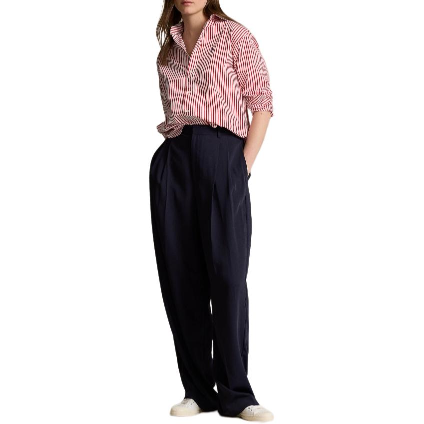 Polo Ralph Lauren FW24 Striped Pony Embroidered Loose Fit Button-Up Long Sleeve Shirt Women Shirts Pink WMPOSHTNDN20256-100