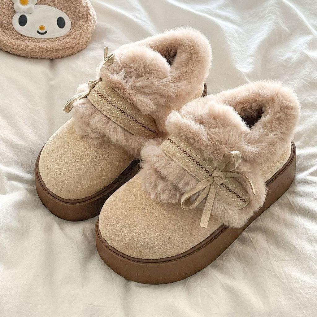 Rzepy puszyste bawełniane buty śniegowce podwyższona platforma ocieplane Birkenstocki damskie 2026 jesień i zima