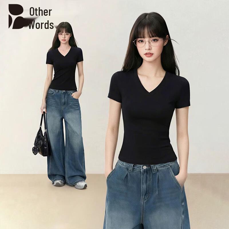 Women s Summer V-Neck Slim Fit Short Sleeve T-Shirt 2XL