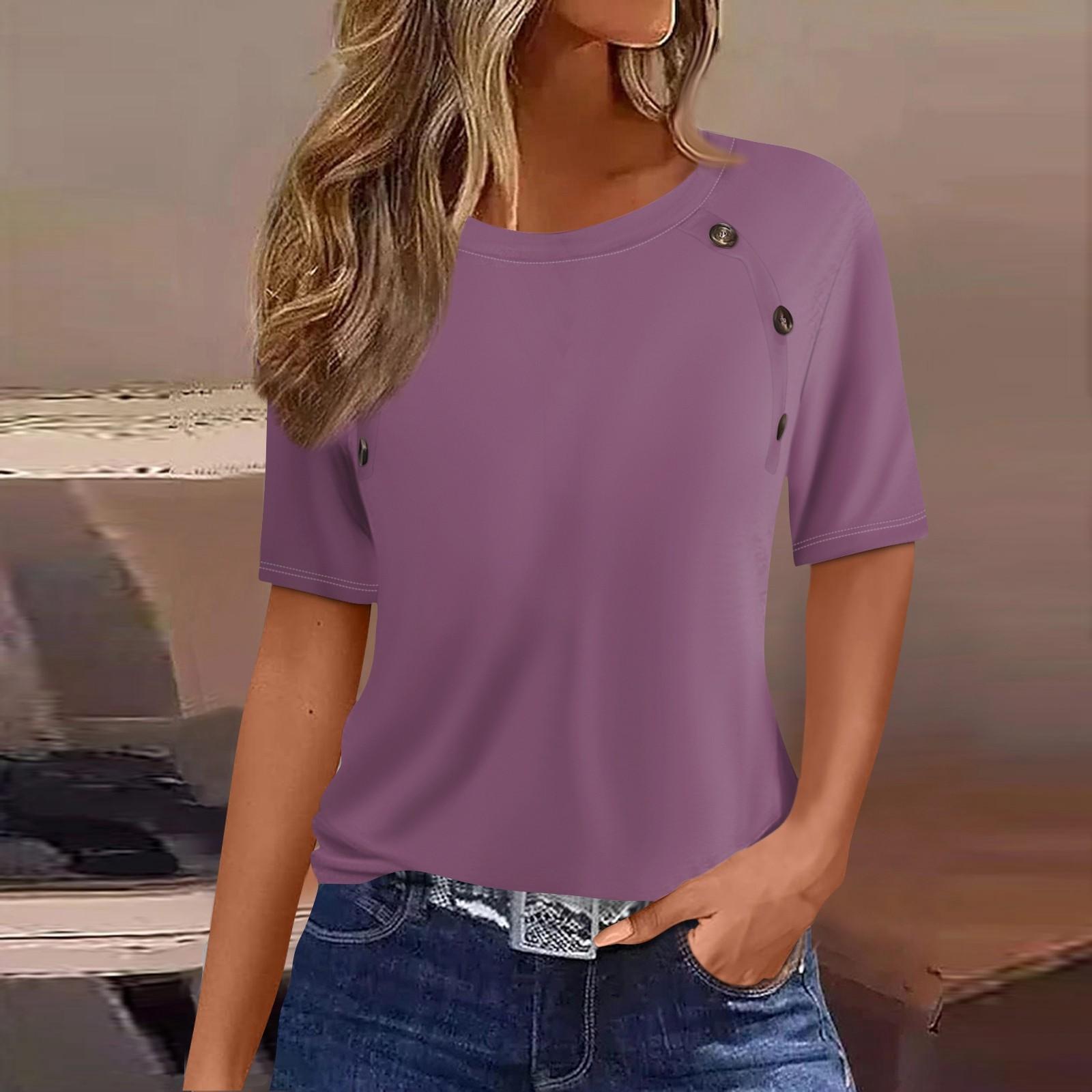 Жен. Футболка Футболка с принтом Пуговицы С короткими рукавами Повседневные Выходные Мода — фото 7