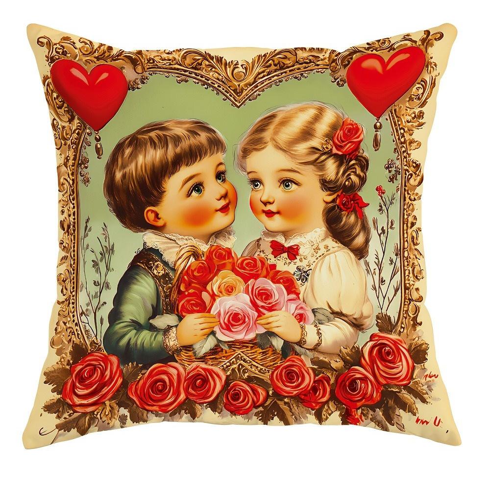 New Valentine's Day Pillow Case Retro Rose Couple Home Cushion Pillow Case Decoration