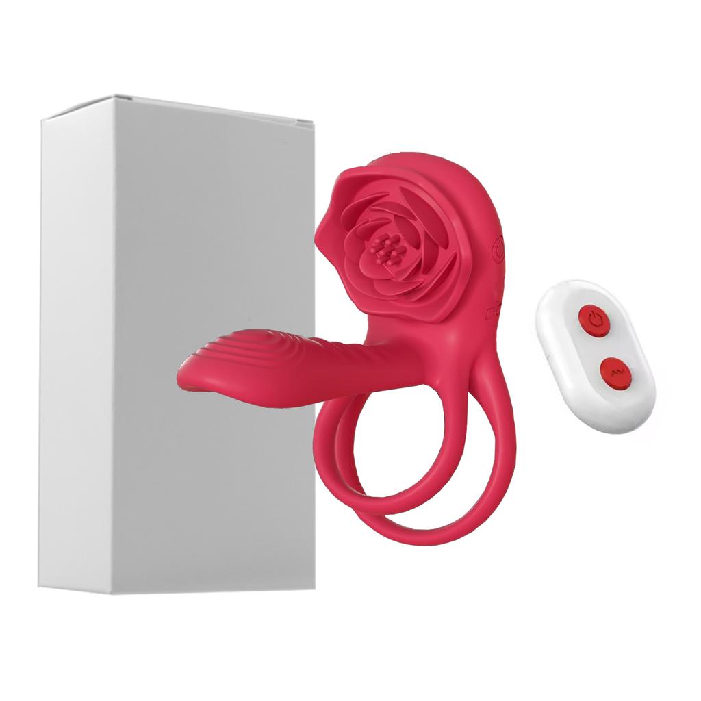 Penis Ring Vibrator Extender Remote Control Cock Ring Penis Sleeve with Rose Clitoral Stimulator Male Couple Sex Toys for Men