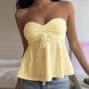 Women's Strapless Sleeveless Tube Top Slim Fit Sexy Solid Eyelet Tie Front Camisole