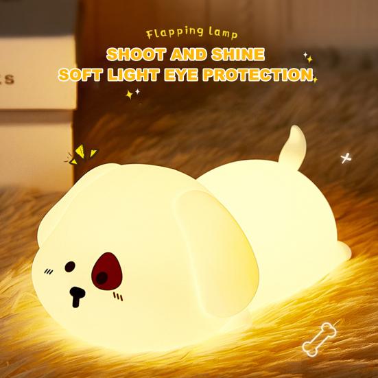 Silicone Night Light with Auto-Off Timer Cute Puppy Design Flicker Free Eye Protection Touch Control LED Bedside Lamp Decoration