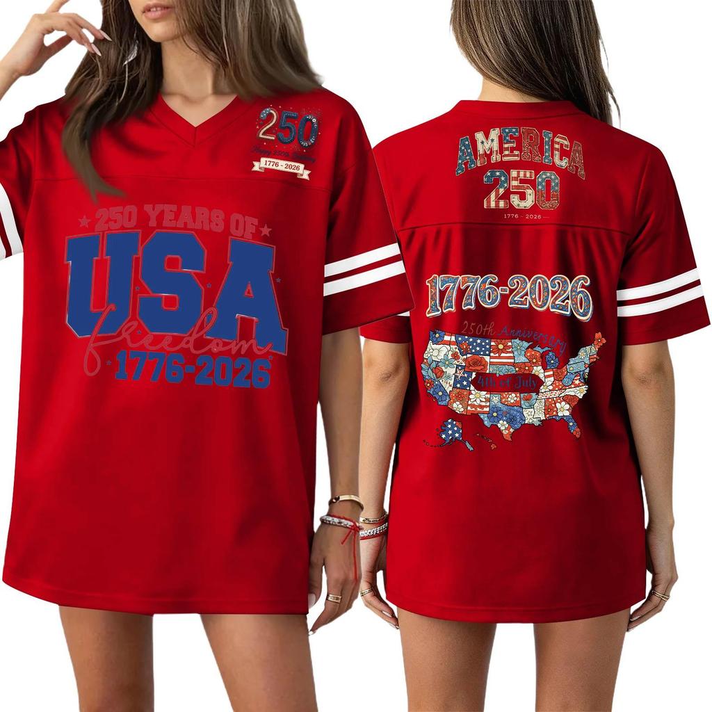 Damen Casual Mode V-Ausschnitt Sport Unabhängigkeitstag Druck Kurzarm Sport T-Shirt Top